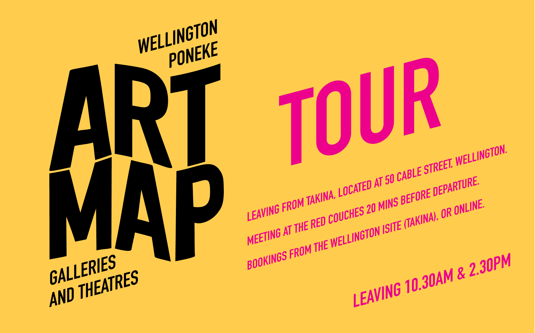 Art map tour poster promoting Wellington gallery and theatre tours