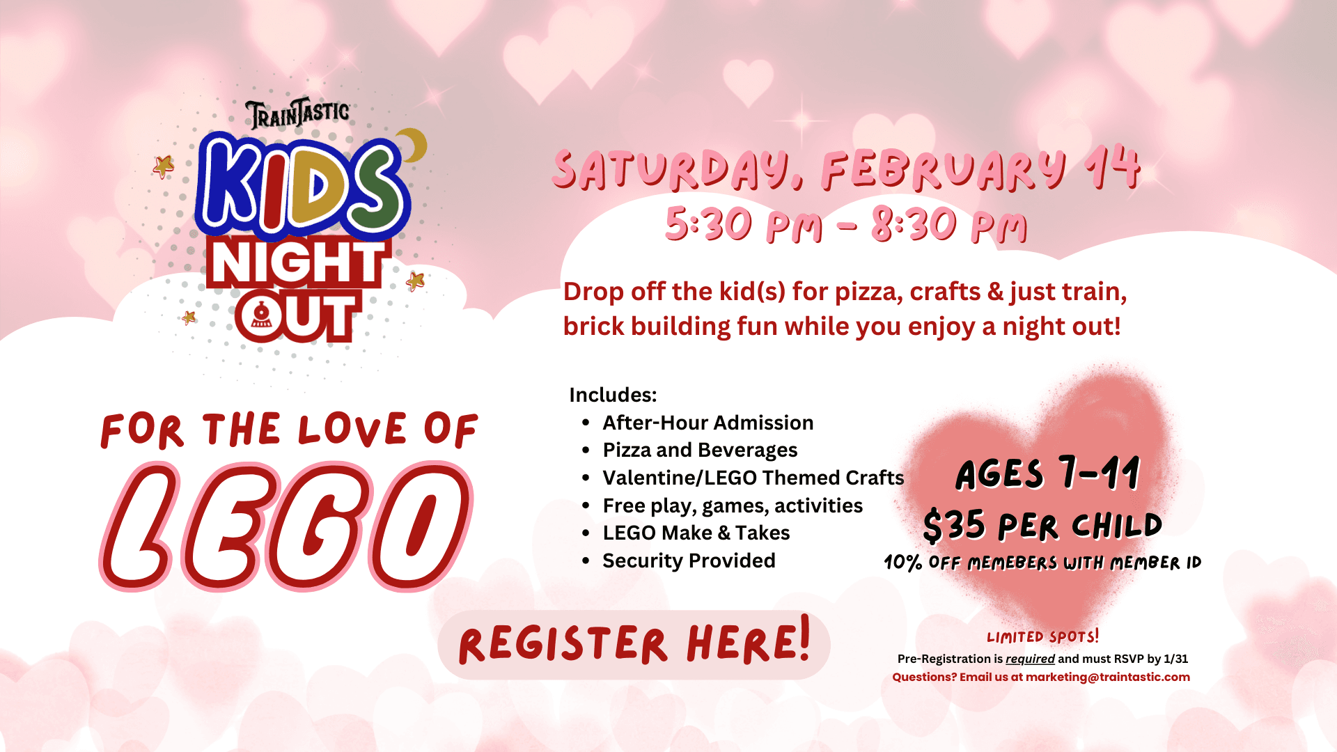 Kid's Night Out: Valentine's Day! — Family Evening at traintasticmuseum in Gulfport