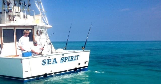 Sportfishing charter boat Sea Spirit cruising turquoise waters