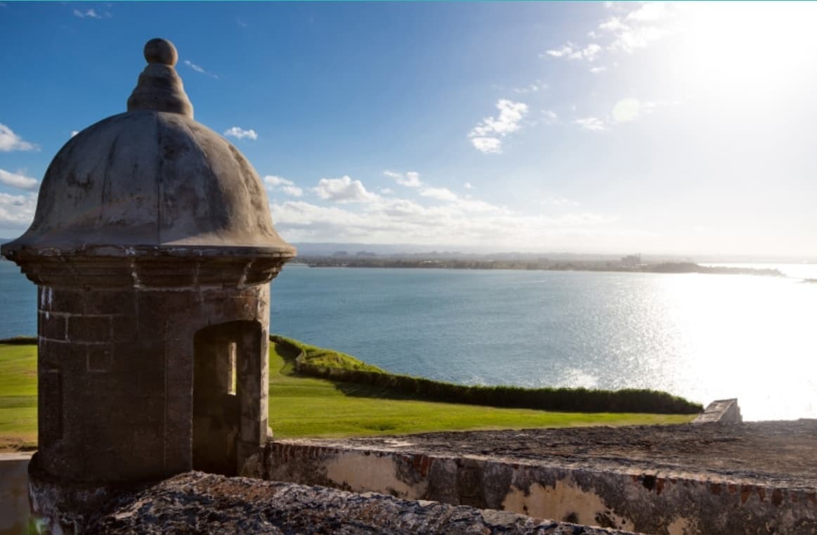 Historic coastal fort garita overlooking ocean and sunset view
