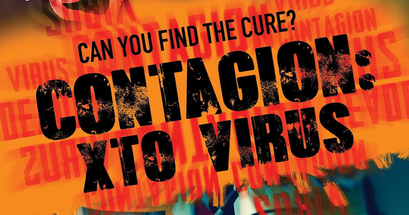 Contagion virus escape room banner, indoor pandemic puzzle experience