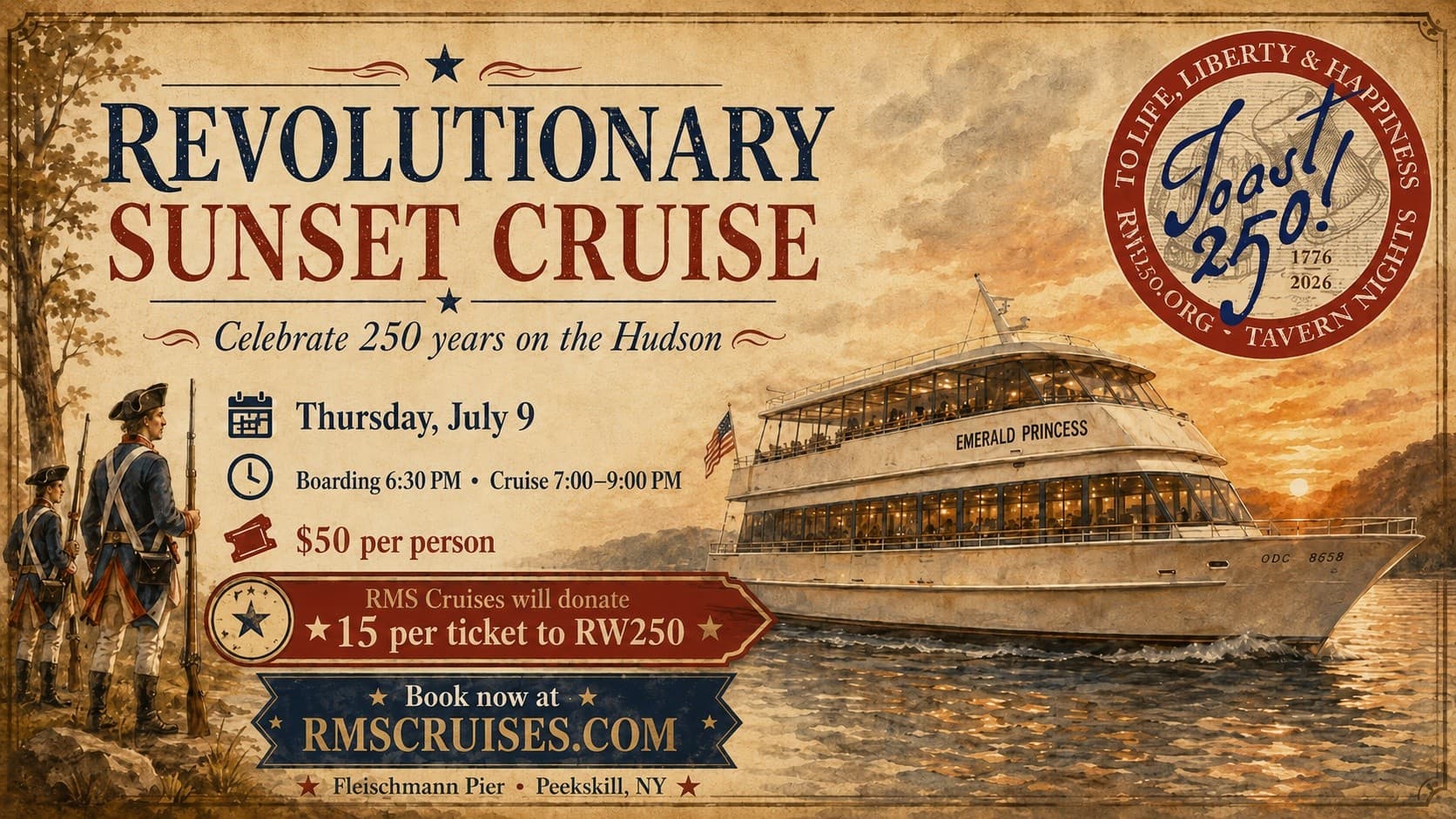 Toast 250: Revolutionary Sunset Cruise on the Hudson in Peekskill