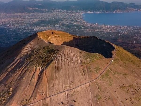Aerial view of Mount Vesuvius crater near Naples, scenic