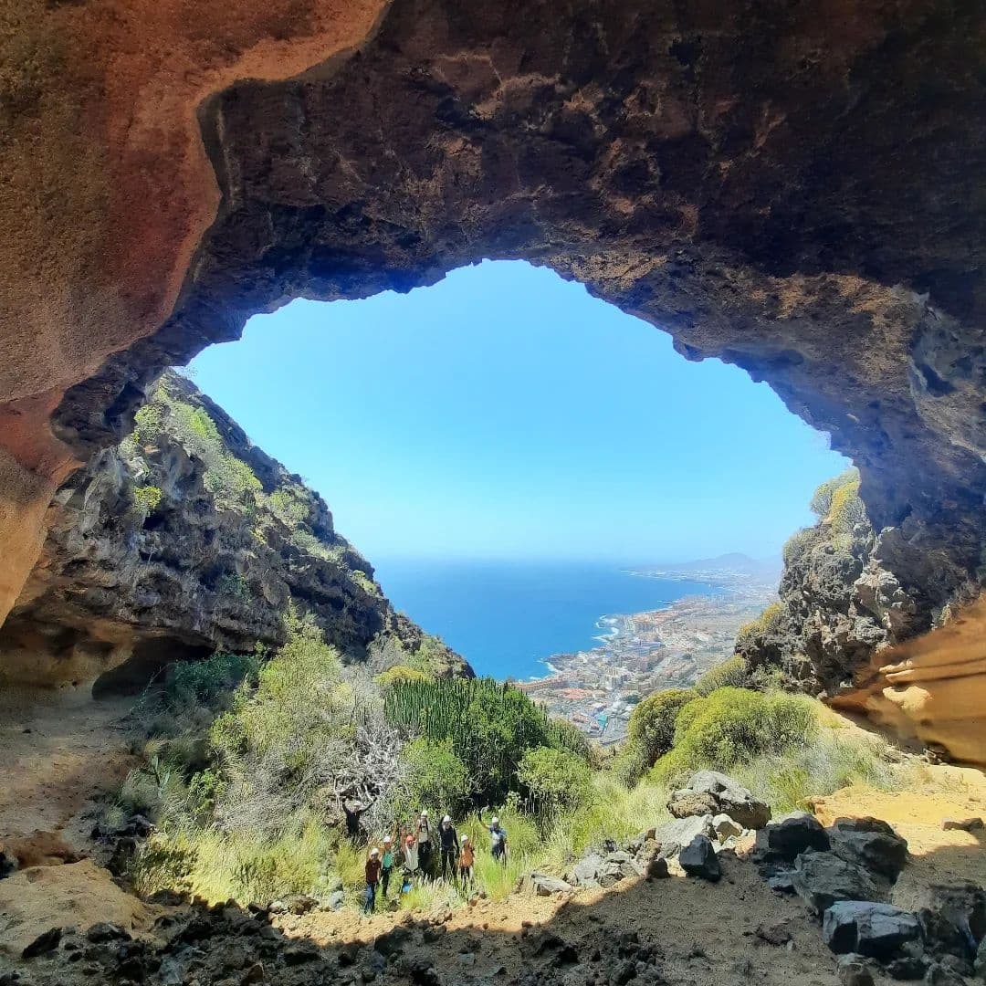 Sea view framed by a coastal cave opening on Tenerife cliffs