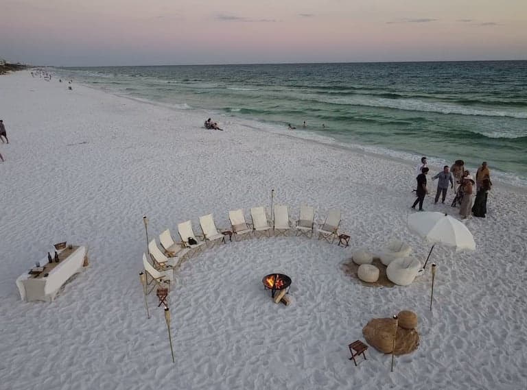 Beachy Luxe Bonfire: Private Destin Beach Setup for Groups up to 29