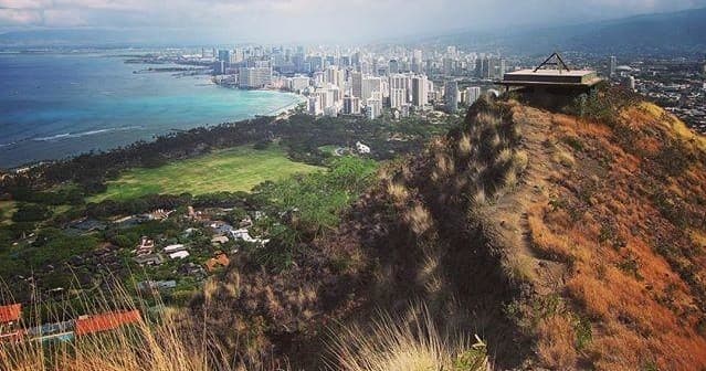 Aerial view of Honolulu skyline and Diamond Head crater