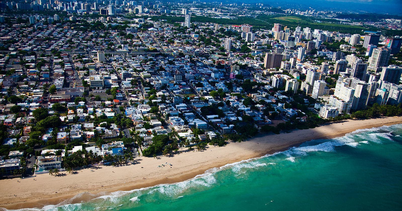 Aerial view of San Juan coastline beach and oceanfront