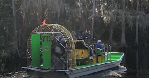 Airboat ride showing fan propulsion on Florida river swamp tour
