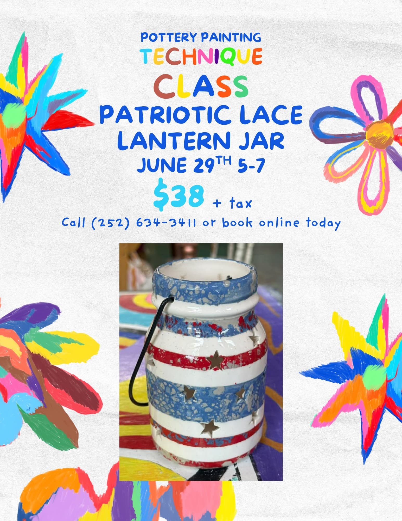 Patriotic Lantern Jar Technique Class in New Bern, NC
