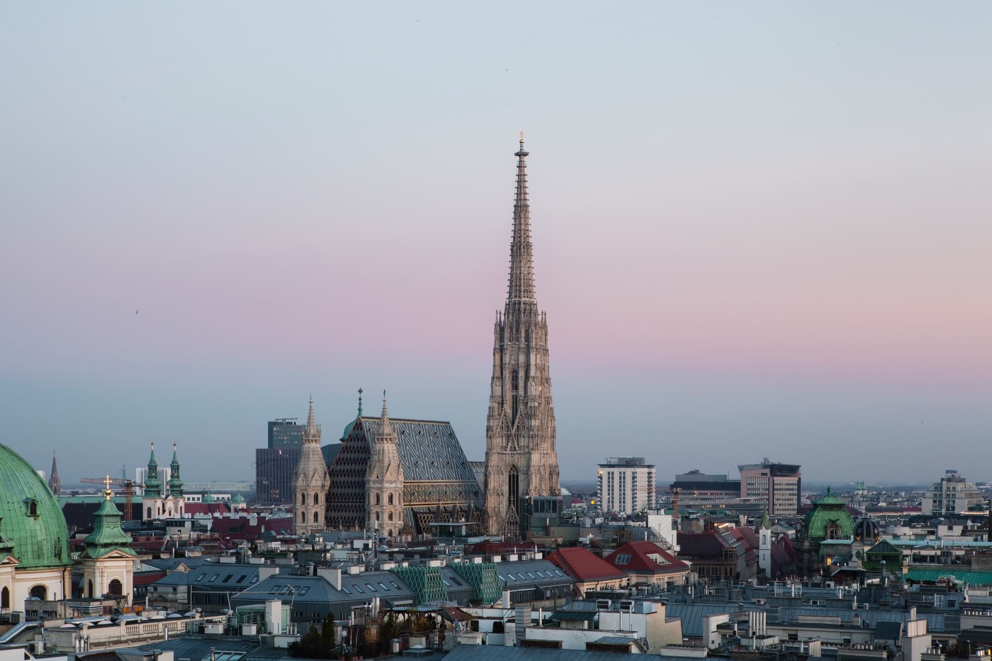 Rooftop city view of St. Stephen's Cathedral skyline, Vienna