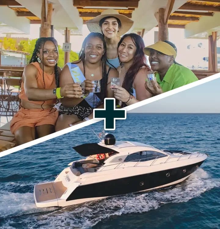 Yacht cruising Cancun waters with group enjoying a boat party