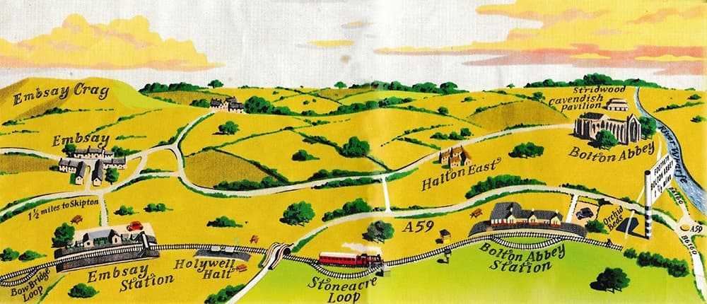 Illustrated route map of the heritage railway between valleys