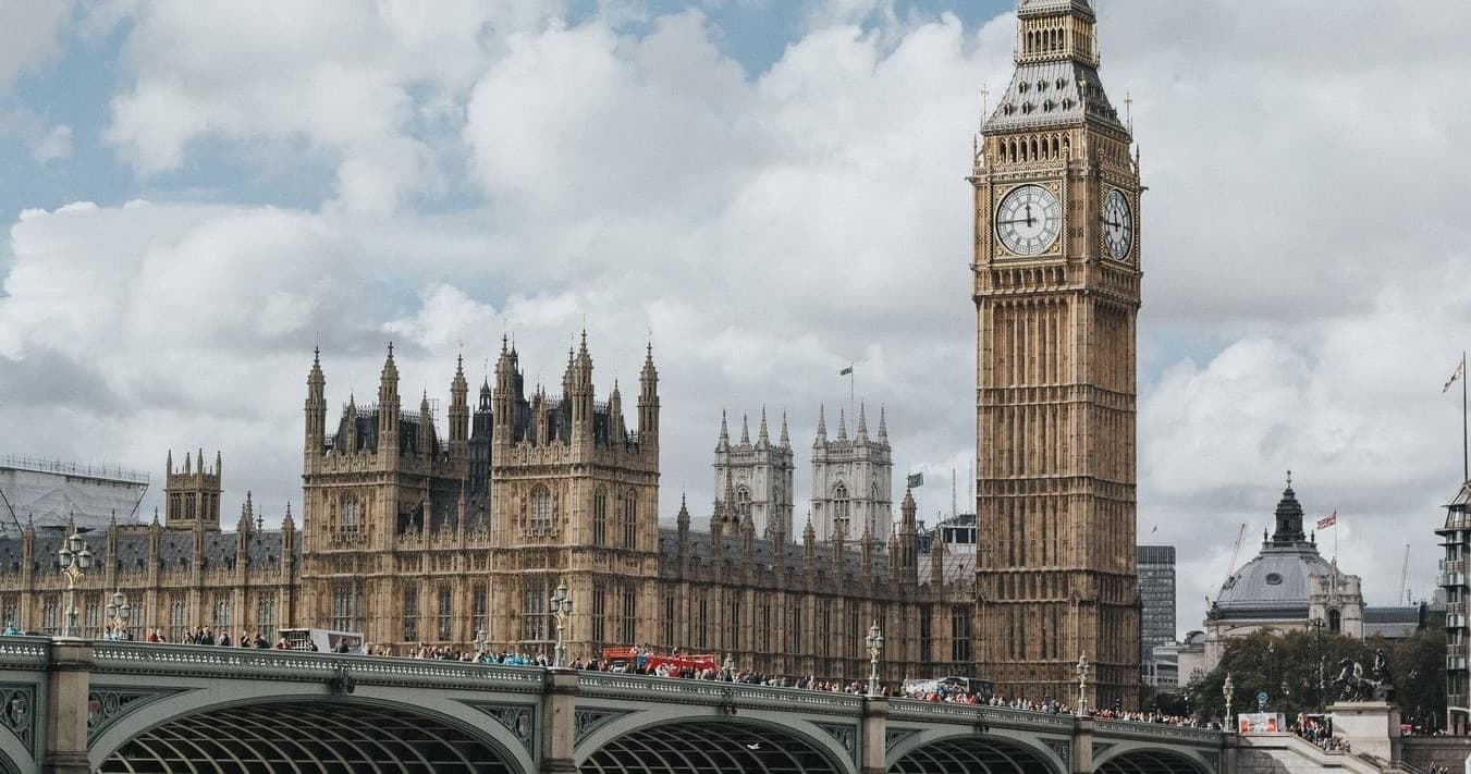 Houses of Parliament and Big Ben along the Thames river skyline