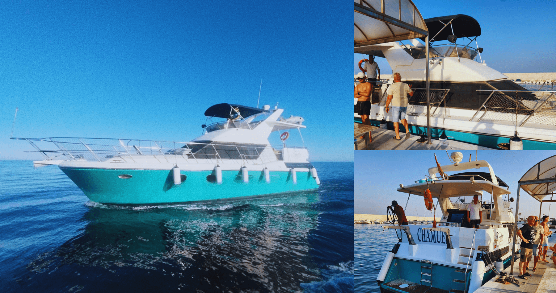 Luxury charter yacht cruising turquoise ocean waters off coast