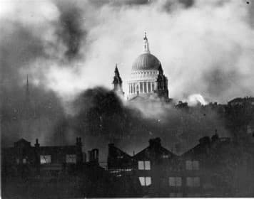 St Paul's Cathedral rising through wartime smoke over London