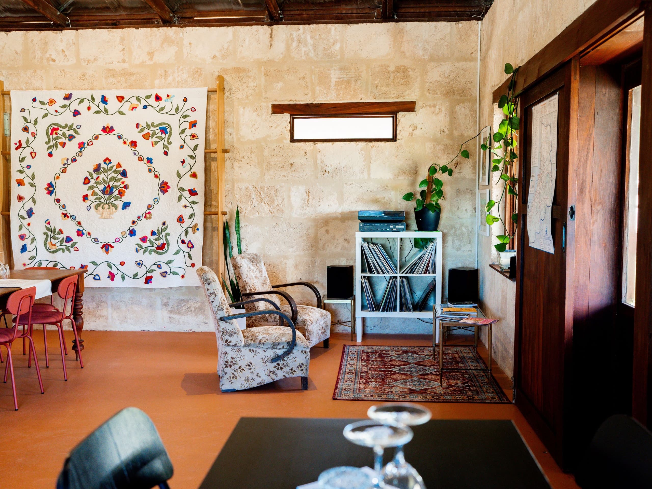 Cozy winery lounge interior with seating and decor