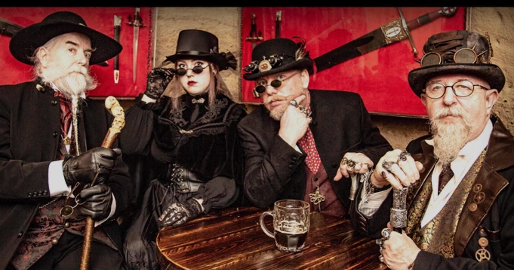 Victorian costumed guides posing inside atmospheric Nottingham tavern