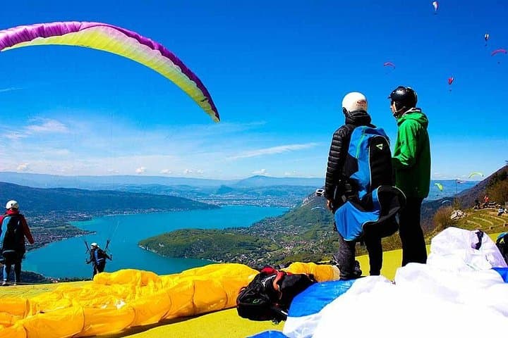 Sensation Paragliding Flight Over Lake Annecy — Tandem Takeoff at Col de la Forclaz photo 1