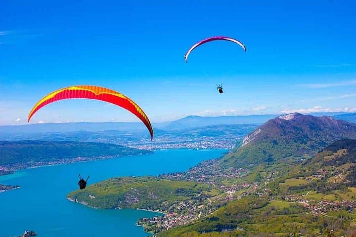 Sensation Paragliding Flight Over Lake Annecy — Tandem Takeoff at Col de la Forclaz photo 2