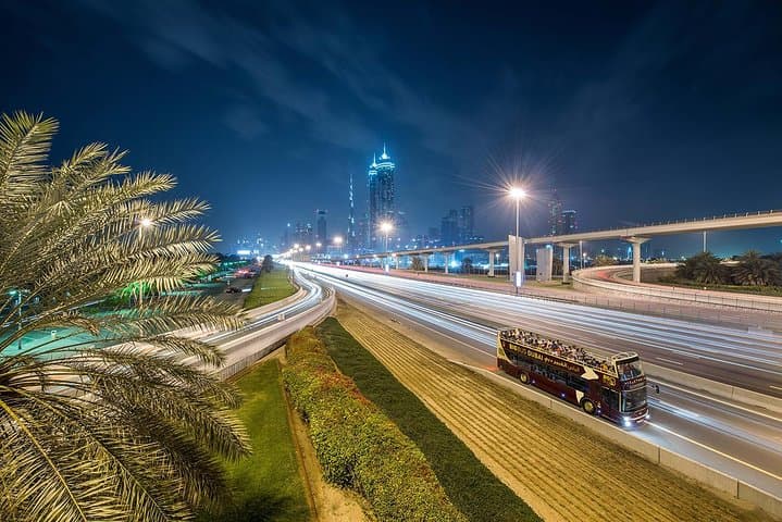 Dubai Night Panorama: Open-Top Bus Tour to Burj Khalifa & Marina