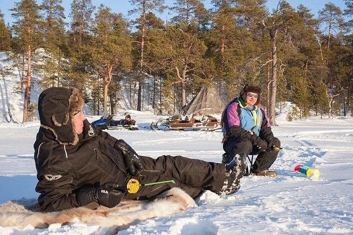 Ice Fishing Safari at Lake Inari from Ivalo — Reindeer Visit & Teepee Lunch