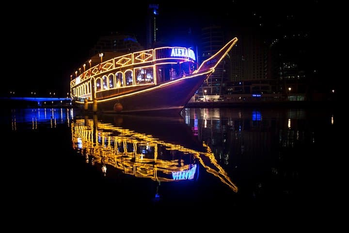 Dubai Marina Dhow Dinner Cruise: Evening Buffet & Skyline Views Aboard the Alexandra