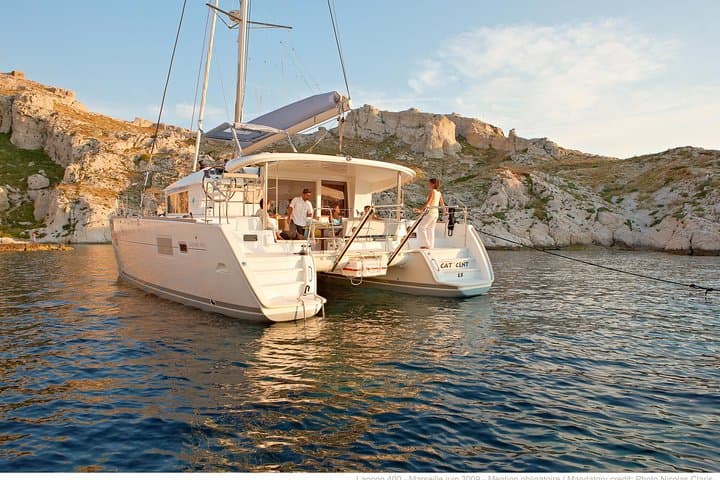 Private Lagoon 400 Morning Sail in Santorini with BBQ & Hot Springs photo 2