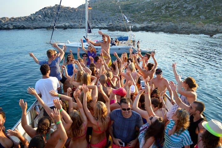 Faliraki Boat Party Cruise with Live DJ — Champagne Dives & Swim Stops in Rhodes