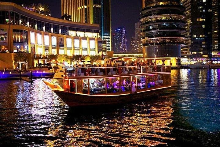 Moonlit Dhow Cruise Dinner on Dubai Creek: Skyline Views & Arabic Entertainment