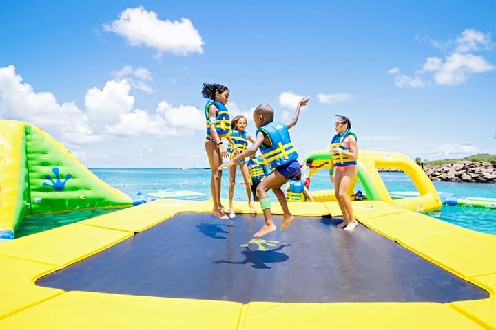 Splash Island Water Park St Lucia: Inflatable Obstacle Course at Reduit Beach