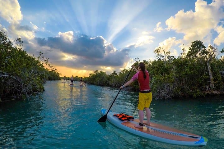 Golden Hour SUP at Mariscal Lagoon — Bacalar Sunset Paddle & Pirate Channel