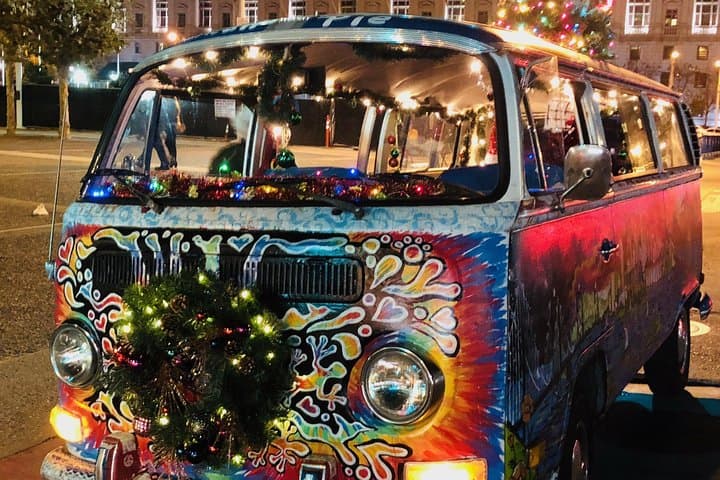 San Francisco Holiday Lights Tour: VW Bus Evening Ride to Union Square & Golden Gate Views