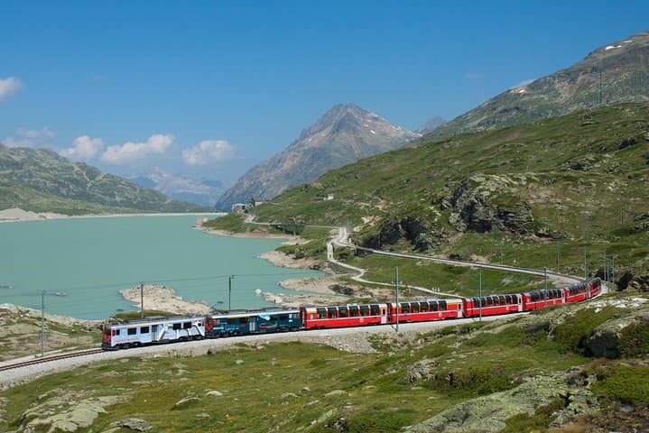 Bernina Red Train from Lake Como or Milan: Day Trip to St. Moritz & Maloja Pass