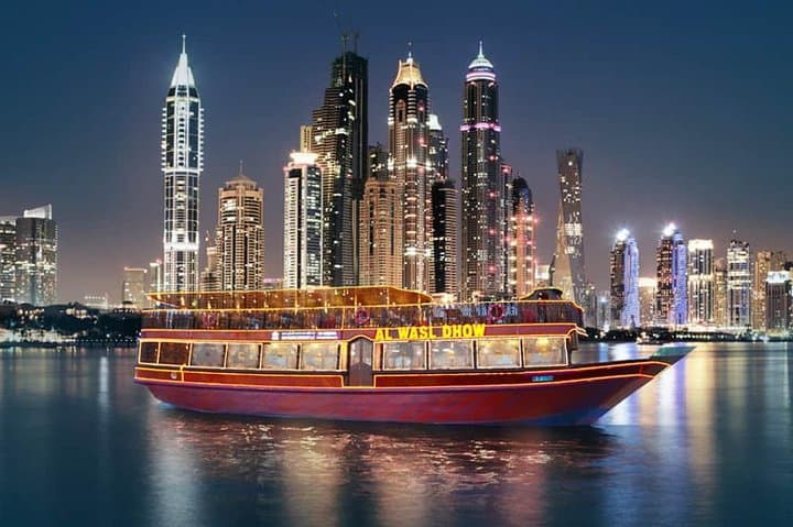 Dubai Marina Dhow Dinner Cruise: Traditional Dhow with Buffet, Transfers & Tanoura Show