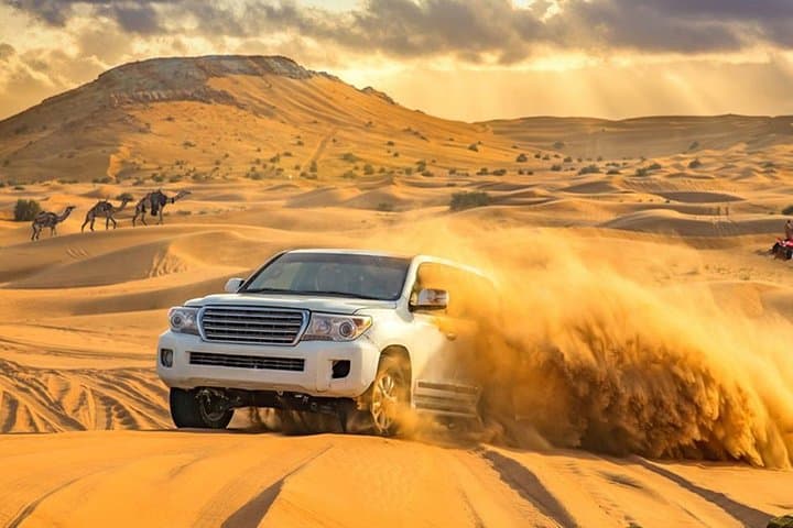 Dubai Private Morning Desert Safari at Lahbab: Camel Ride, Sandboarding & Dune Bashing