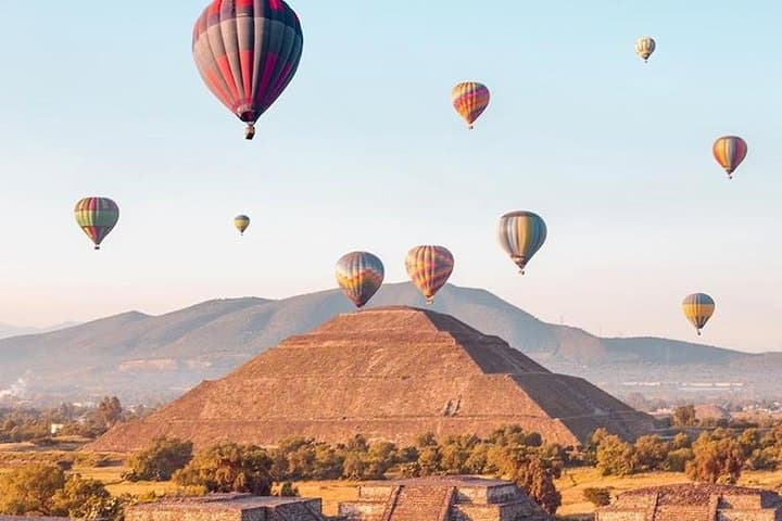 Hot Air Balloon Over Teotihuacan: Sunrise Flight Above the Pyramids