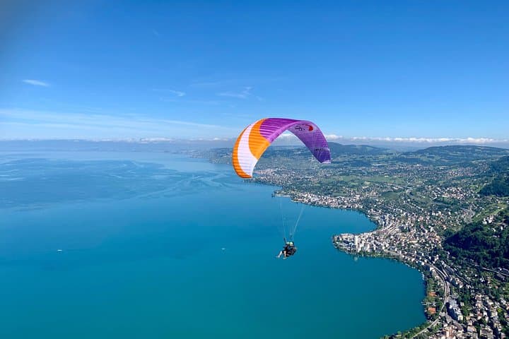 Tandem Paragliding from Sonchaux: Lake Geneva Flight over Château de Chillon photo 2