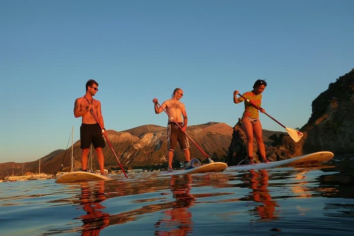 Sunset SUP on Vulcano Island: Paddle Around Vulcanello to Sabbie Nere