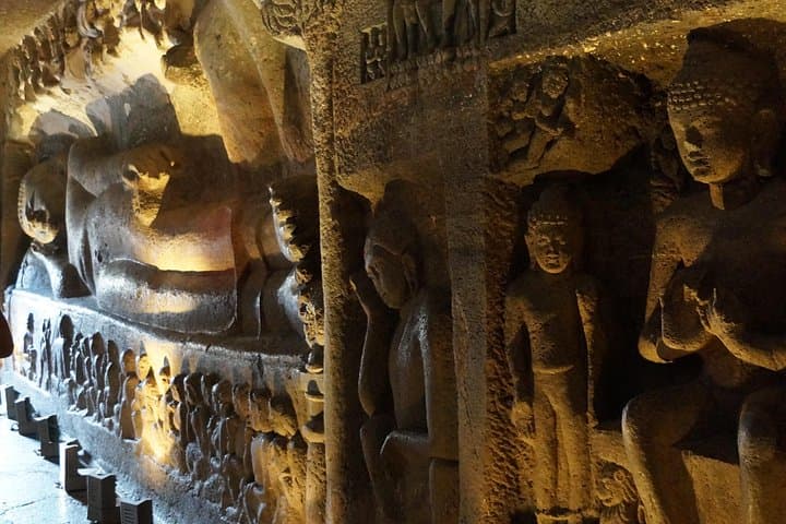 Ajanta and Ellora two-day private cab tour from Aurangabad: caves, Daulatabad Fort & Bibi ka Maqbara