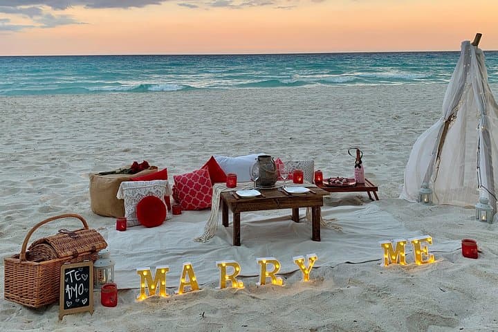Sunset Beach Proposal in Cancun: Private Candlelit Picnic with Photographer photo 2