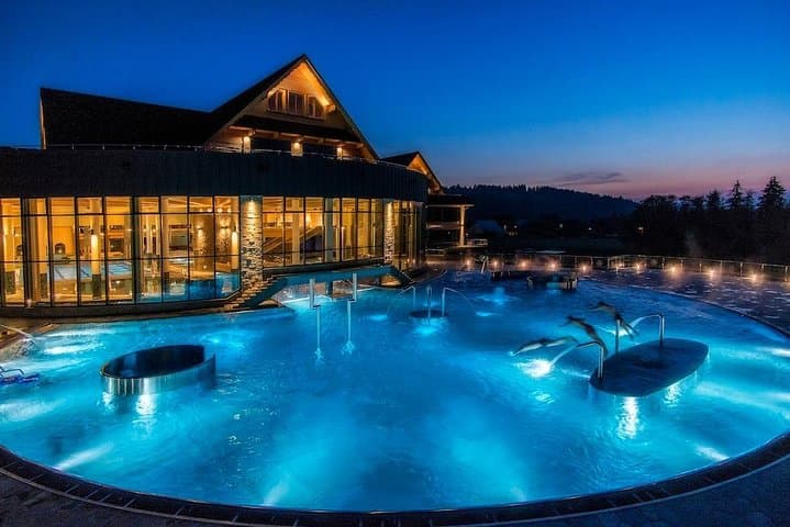 Evening at Chocholow Thermal Baths: Warm Pools & Tatra Mountain Views from Kraków