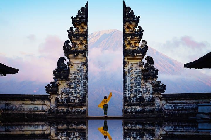 Sunrise at Bali's Gate of Heaven and Tukad Cepung Waterfall
