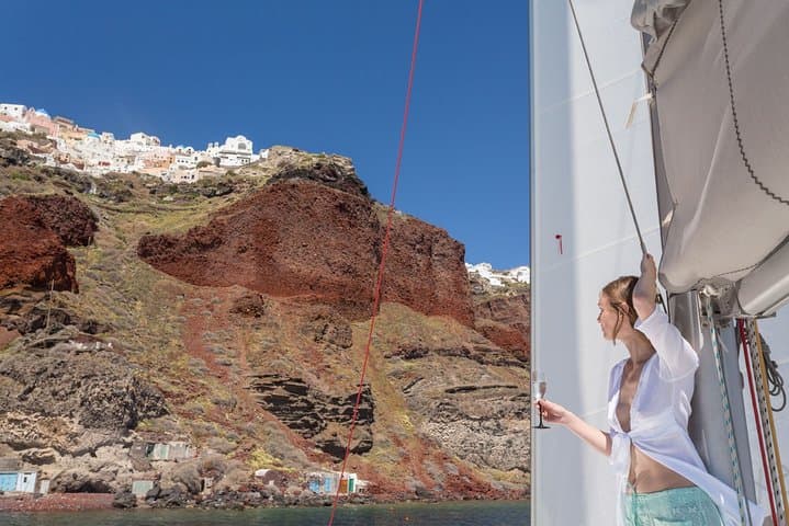 Week-Long Santorini Catamaran Charter — Private Lagoon Sailing & Island Hopping