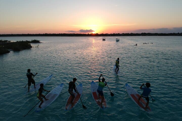 Sunrise SUP on Bacalar Lagoon — Private Paddle to Black Cenote & Pirates Canal