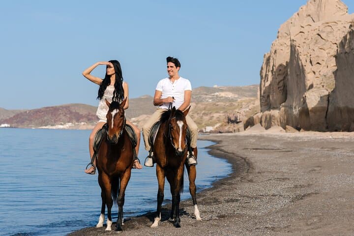 Santorini Horse Riding to Eros Beach — Black Sand Coastal Trail from Megalochori