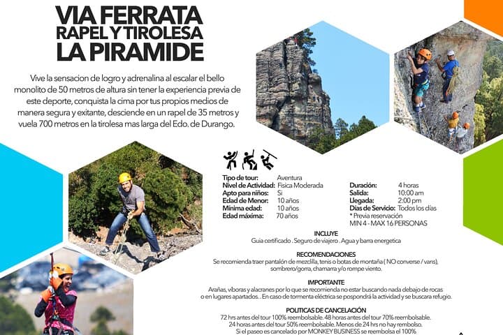 Climb La Pirámide Park: Via Ferrata, Rappel & 700m Zipline in Durango's Sierra Madre