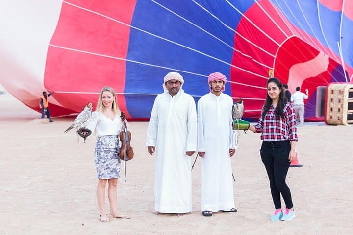 Dubai Desert Hot Air Balloon at Sunrise with Falcon Show & Camel Experience