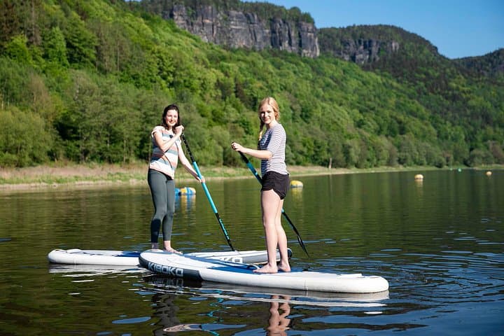 Elbe SUP and Footbike Through Bohemian Switzerland — Paddle, Ferry & Scooter Return