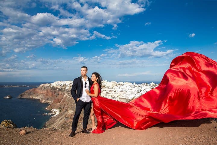 Santorini Flying Dress Photoshoot: 1-Hour Aegean Gown Session photo 3