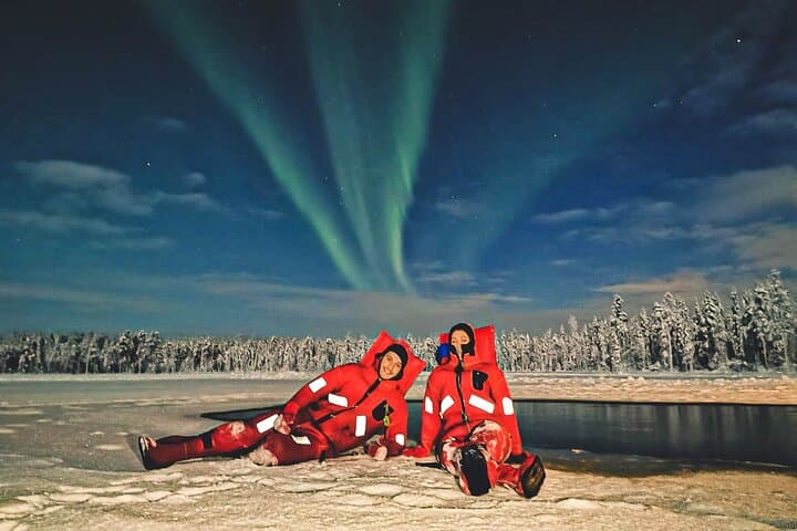 Ice Floating Under the Northern Lights in Rovaniemi